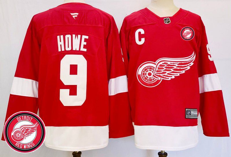 Men Detroit Red Wings #9 Howe Red Fanatics 2025 NHL Jersey style 3